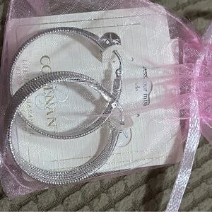 Textured Silver Hoop Earrings with Secure Closure Lifetime warranty see photo